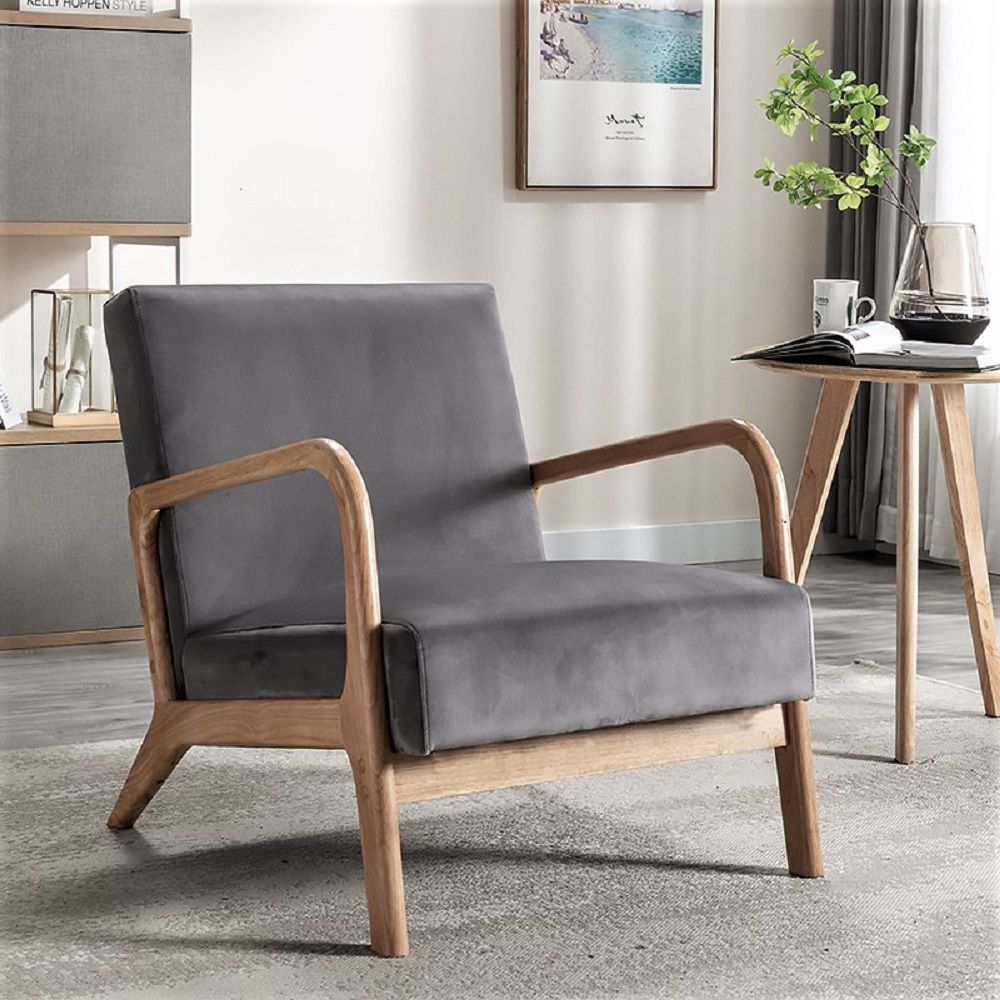 Classic Mid-Century Accent Chair with Open Wood Frame & Plush Cushioning