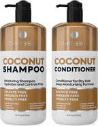 Coconut Shampoo and Conditioner Set 16 Fl Oz Set of 2 Sulfate Free Deep Moisturizing Hydrating Anti Frizz Formula for Women and Men Professional Salon Grade Dry Damaged Hair Care Products