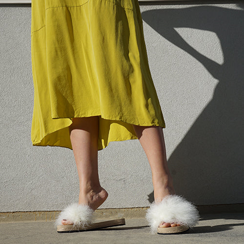 White Feather Vegan Leather Espadrille Slides