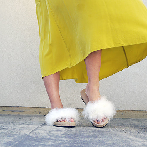 White Feather Vegan Leather Espadrille Slides