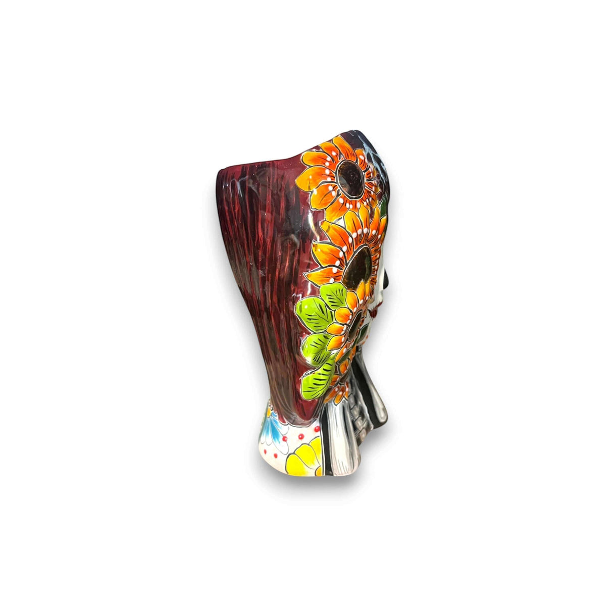 Talavera Sunflower Skull Planter | Handmade Day of the Dead Pot