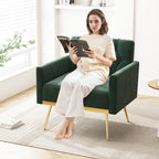 Modern Velvet Accent Chair with Tufted Back & Gold Metal Legs