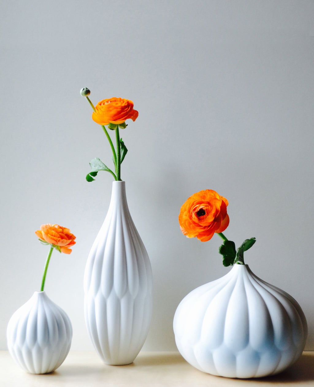 Textured Porcelain Vases White - set of 3