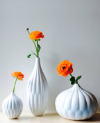 Textured Porcelain Vases White - set of 3