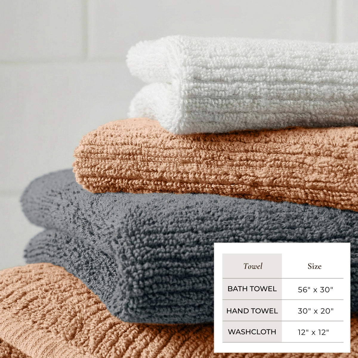 Georgiana Turkish Cotton Ribbed Bath Towel Set – 6 Piece