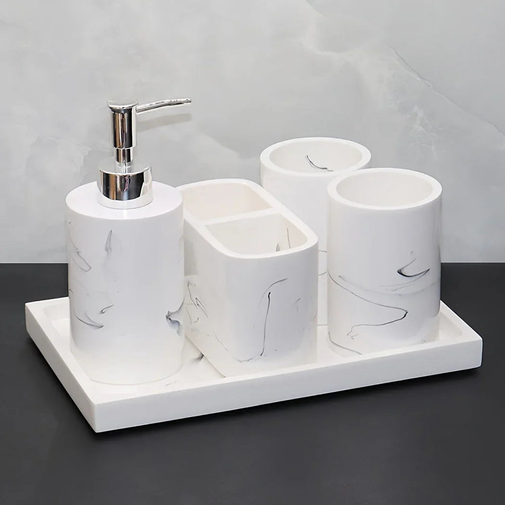 5-Piece Marble-Look Bathroom Accessory Set