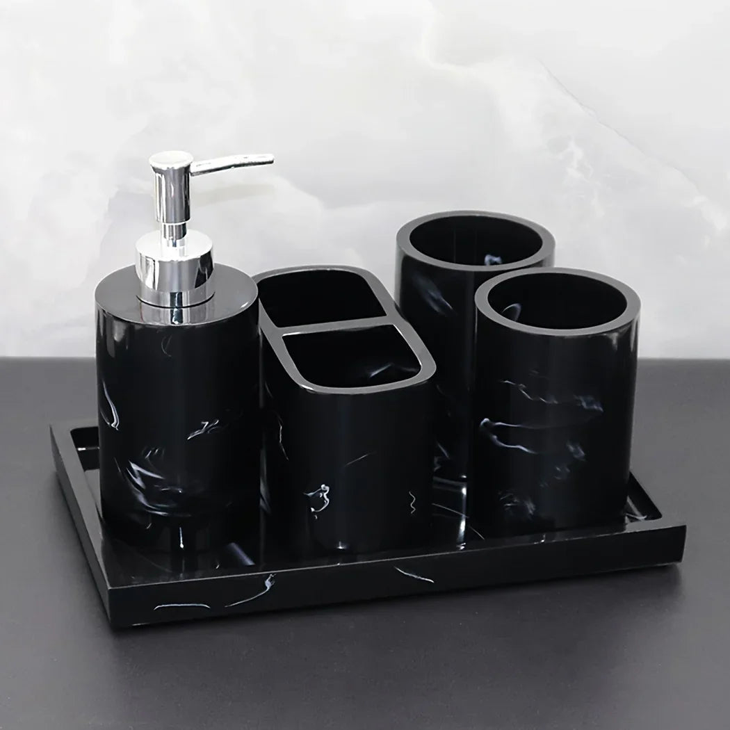 5-Piece Marble-Look Bathroom Accessory Set