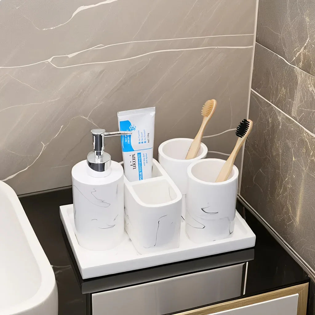 5-Piece Marble-Look Bathroom Accessory Set