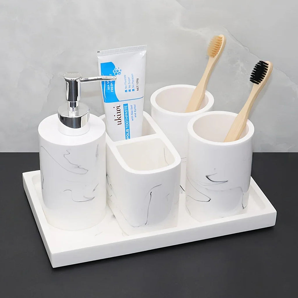 5-Piece Marble-Look Bathroom Accessory Set