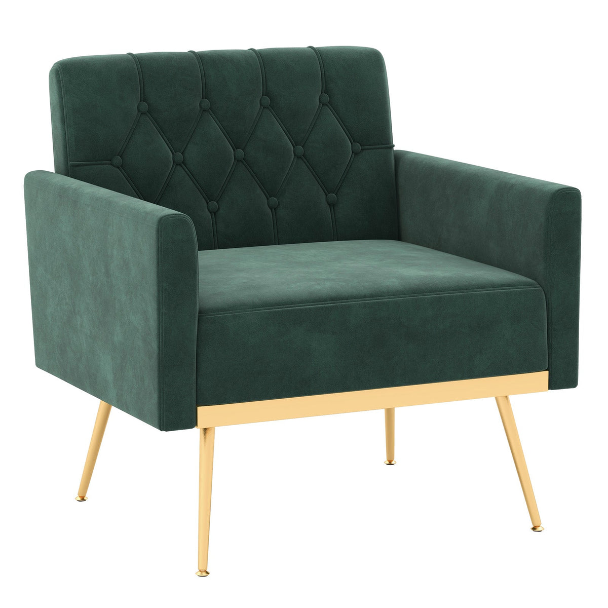 Modern Velvet Accent Chair with Tufted Back & Gold Metal Legs