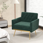 Modern Velvet Accent Chair with Tufted Back & Gold Metal Legs