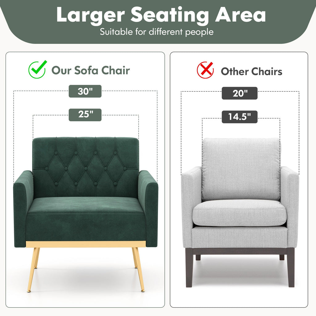 Modern Velvet Accent Chair with Tufted Back & Gold Metal Legs