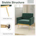 Modern Velvet Accent Chair with Tufted Back & Gold Metal Legs