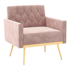 Modern Velvet Accent Chair with Tufted Back & Gold Metal Legs