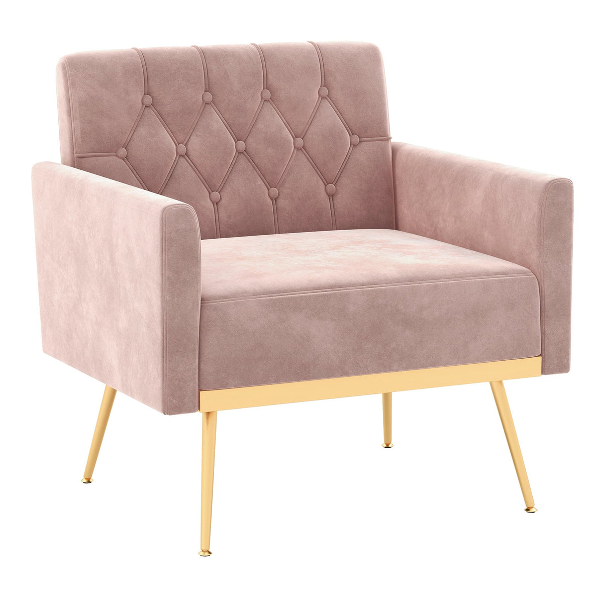 Modern Velvet Accent Chair with Tufted Back & Gold Metal Legs