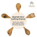 Olive Wood Utensil Set 5-Piece Hand-Carved Kitchen Servers, Durable