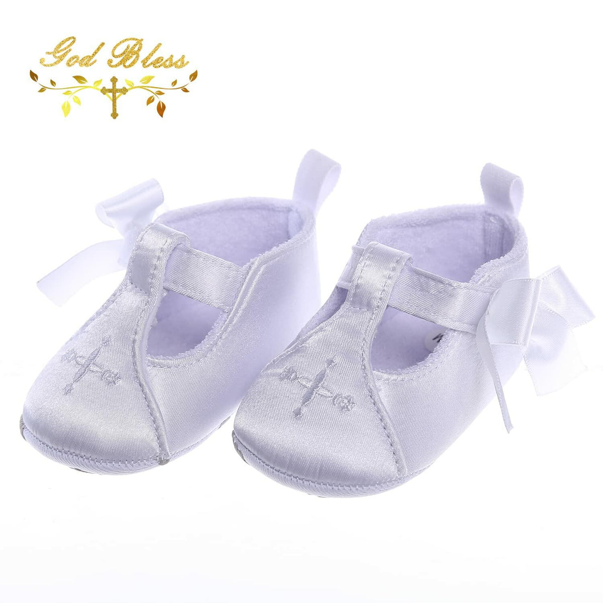 Baby Girls’ White Satin Christening Booties – 12–18 Months