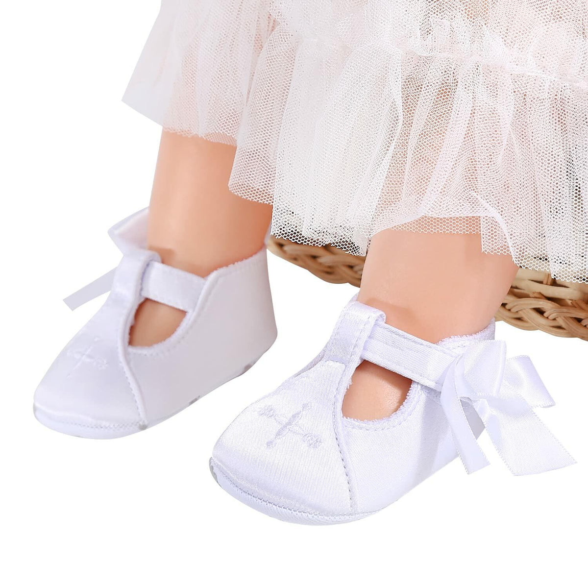 Baby Girls’ White Satin Christening Booties – 12–18 Months