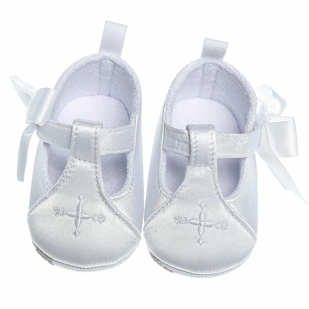 Baby Girls’ White Satin Christening Booties – 12–18 Months