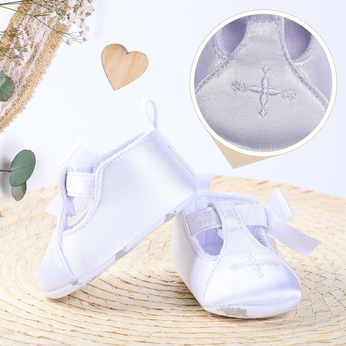 Baby Girls’ White Satin Christening Booties – 12–18 Months