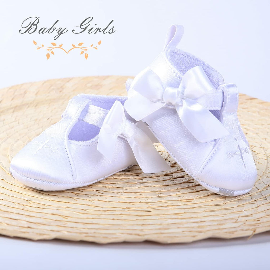 Baby Girls’ White Satin Christening Booties – 12–18 Months