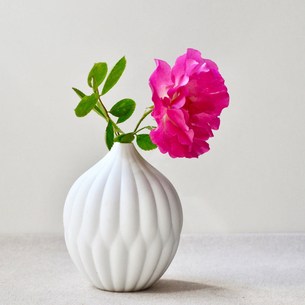 Textured Porcelain Vases White - set of 3