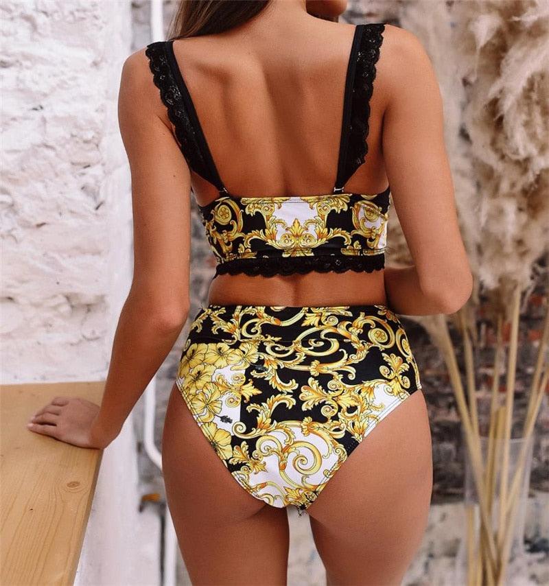 Women’s Vintage Print High-Waisted Bikini Set