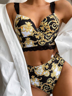 Women’s Vintage Print High-Waisted Bikini Set