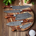 5-Piece Hand-Forged Damascus Steel Knife Set with Rosewood Handles