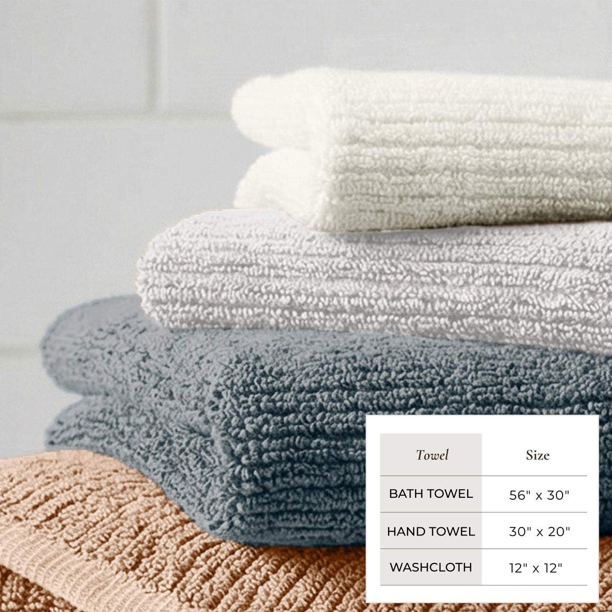 Georgiana Turkish Cotton Ribbed Bath Towel Set – 6 Piece