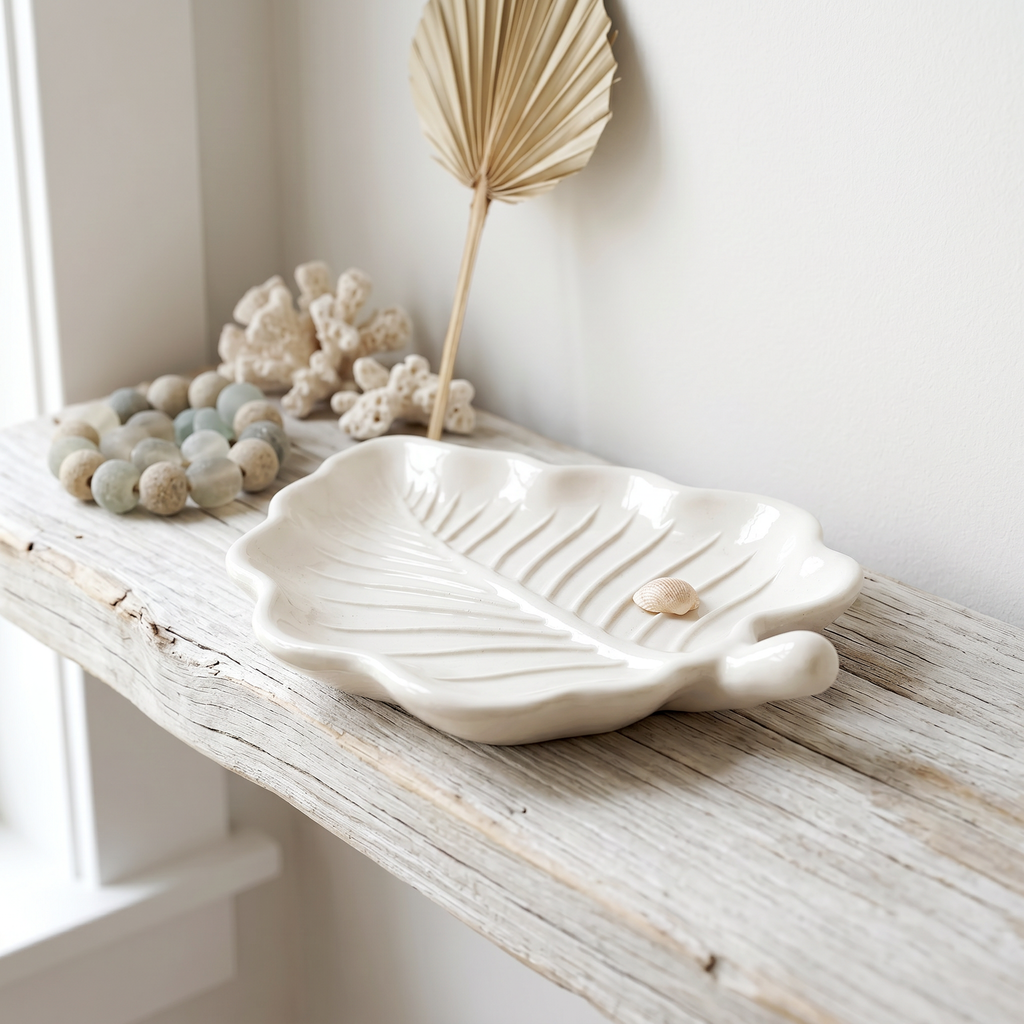 White Elm Leaf Decorative Tray – Handcrafted Gypsum 6"