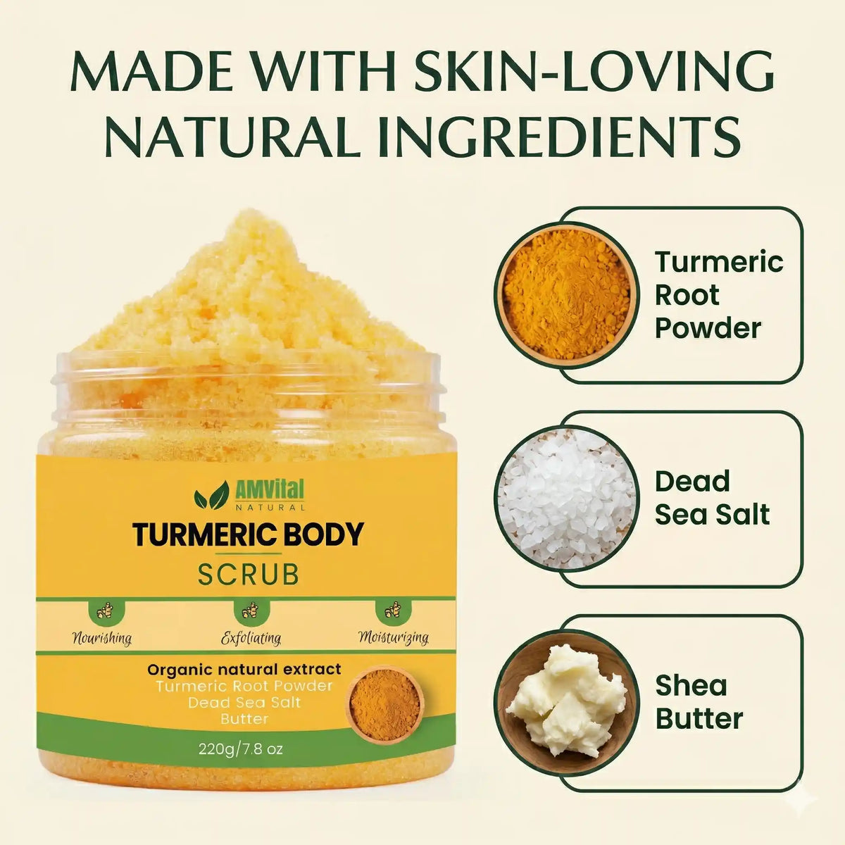 AMVital Turmeric Body Scrub – Exfoliating & Brightening Body Polish