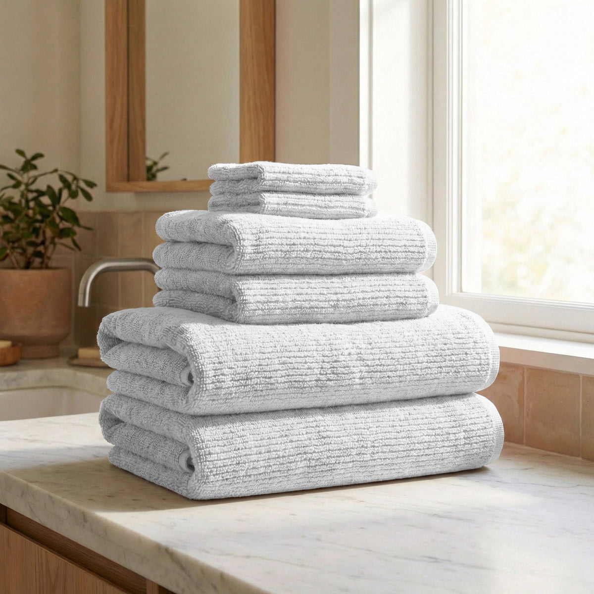 Georgiana Turkish Cotton Ribbed Bath Towel Set – 6 Piece