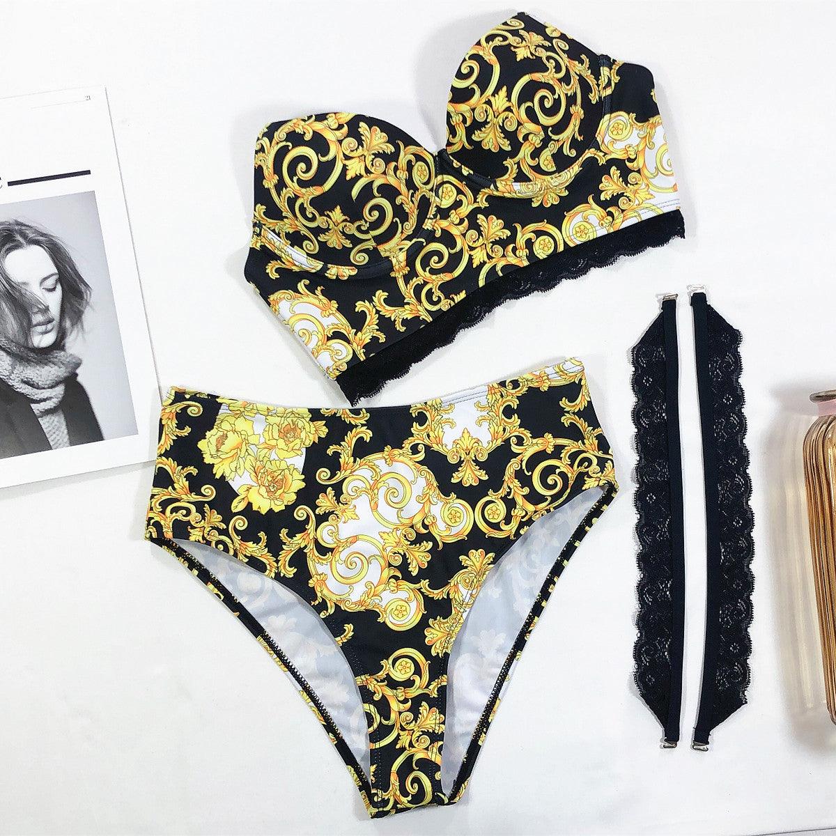 Women’s Vintage Print High-Waisted Bikini Set